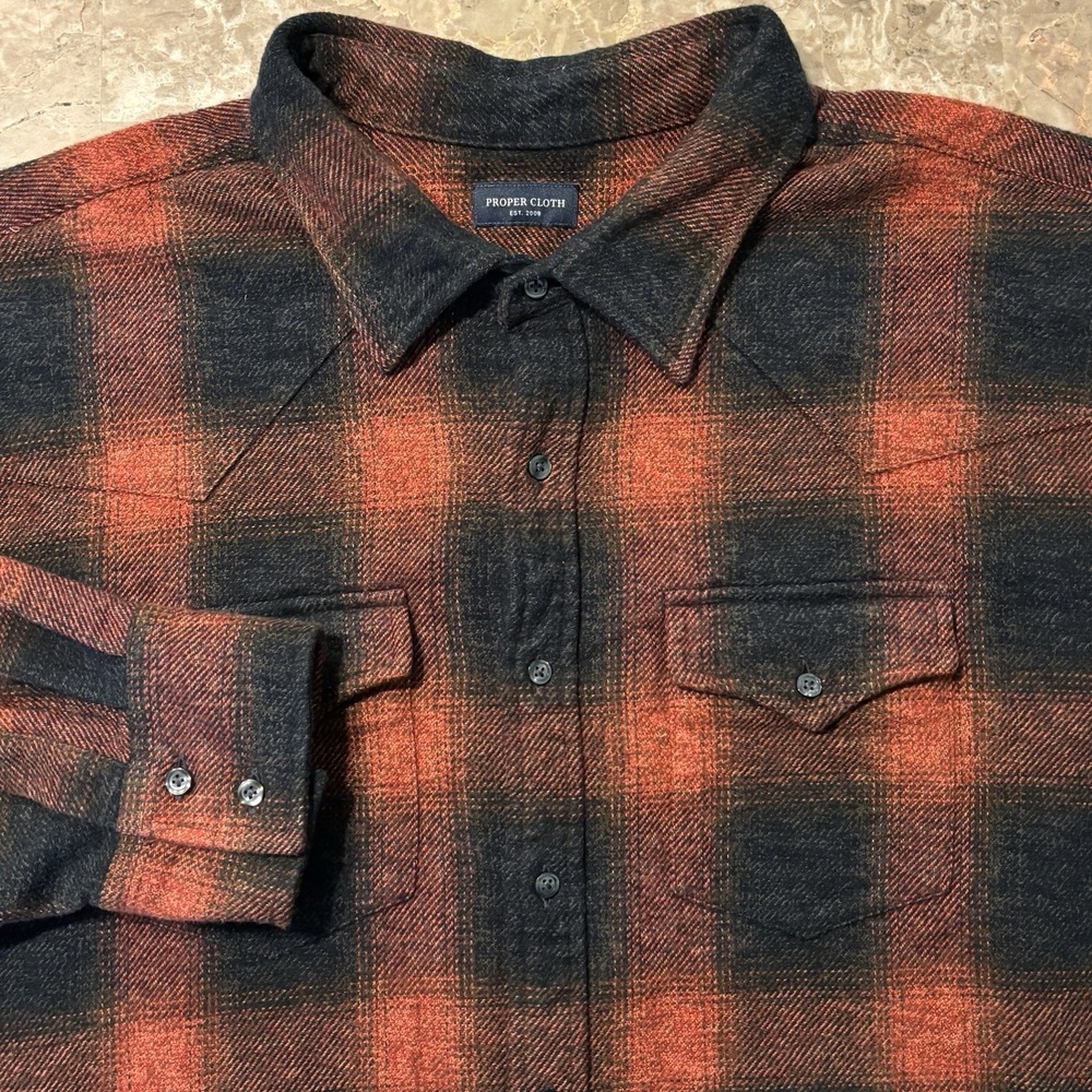 Proper Cloth Shirt Mens 19.5 37.5 Japanese Low Twist Buffalo Ombre Plaid Button
